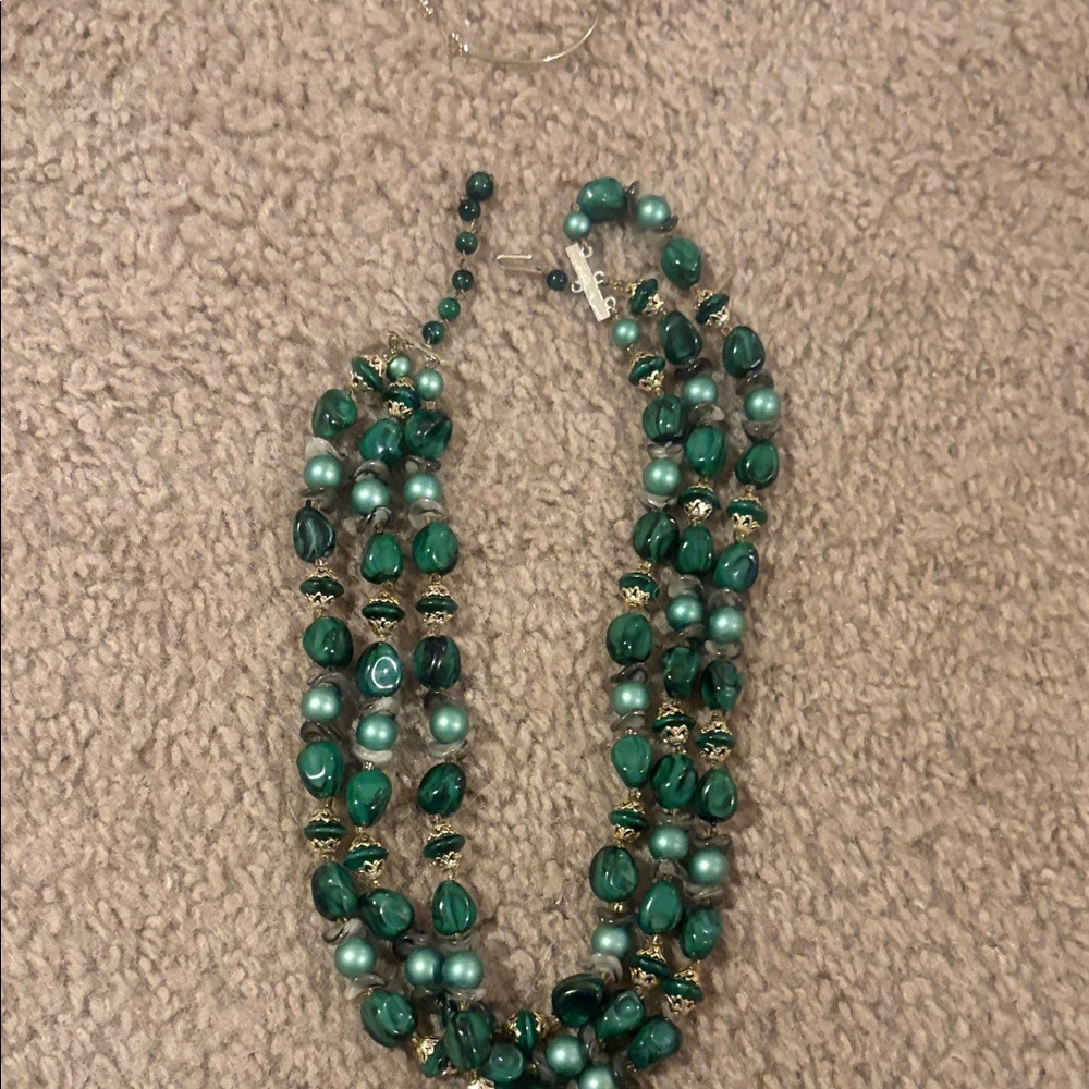 Source Unknown Emerald And Teal Beaded Necklace - image 1